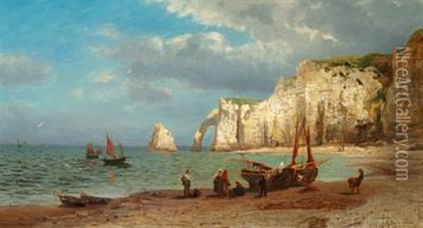 View Of The Cliffs At Etretat In Normandy Oil Painting - Richard Fresenius