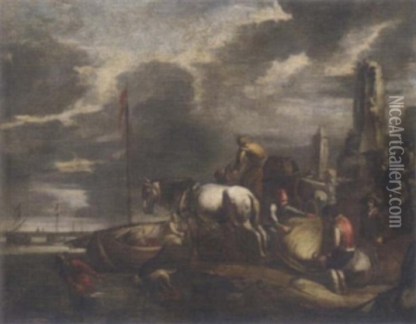 Stevedores At A Harbour Oil Painting - Jan de Momper