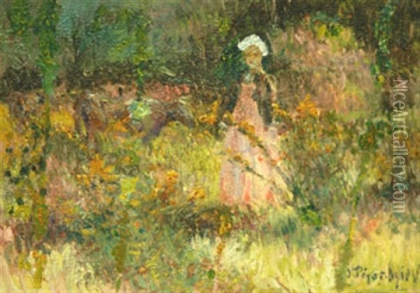 Jeune Bretonne Dans Un Jardin Oil Painting - Jean Bertrand Pegot-Ogier