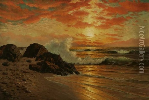 Sunset Coastal Oil Painting - Richard Dey de Ribcowsky