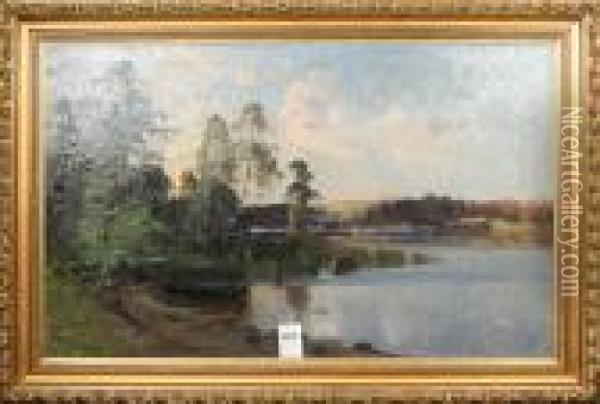 Insjolandskap, Signerad Och Daterad C Brandt 99 Oil Painting - Carl Brandt