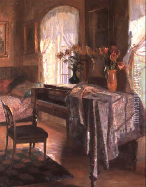 An Interior With A Piano Oil Painting - Robert Panitzsch