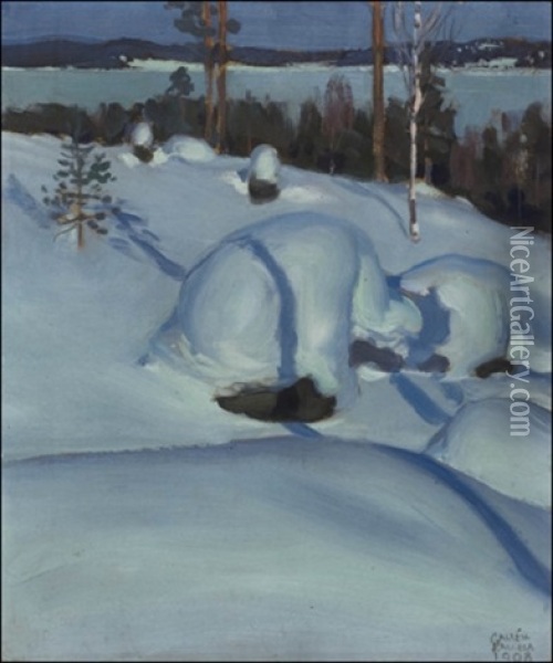 Lumimaisema Kuutamossa Oil Painting - Akseli Valdemar Gallen-Kallela