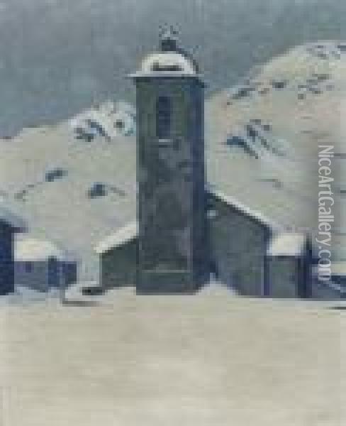 Bergkirche Im Schnee. Oil Painting - Erich Erler-Samaden
