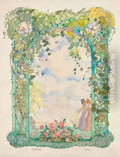 A summer's stroll through the arbour Oil Painting - Konstantin Andreevic Somov