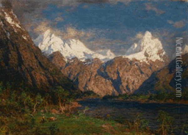 Norwegische Fjordlandschaft Oil Painting - Carl August Heinrich Ferdinand Oesterley