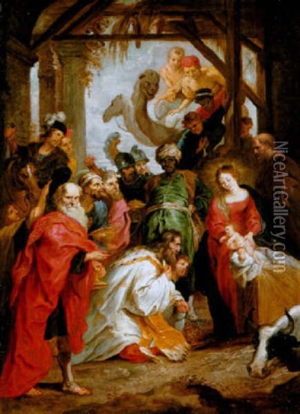 Die Anbetung Der Konige Oil Painting - Abraham van Diepenbeeck