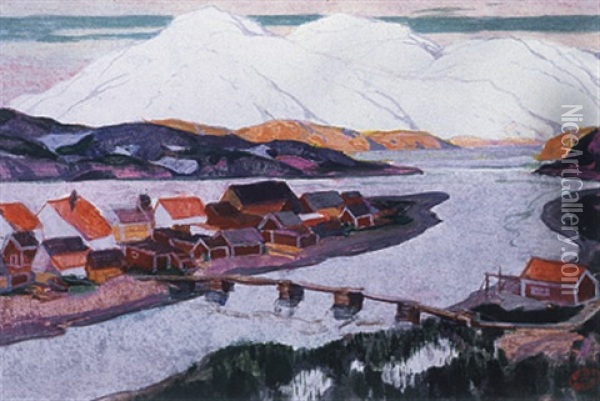 Village Of Sitka Oil Painting - Clarence Alphonse Gagnon