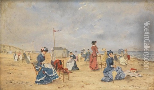 Elegante Sur La Plage Oil Painting - Paul Rossert