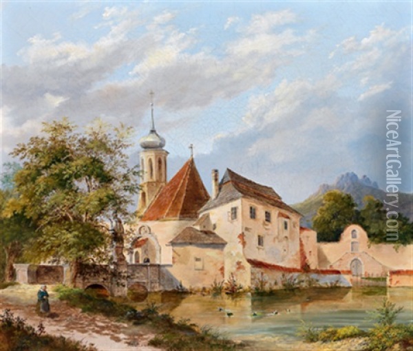 Ansischt Eines Klosters Oil Painting - Anton Bayer