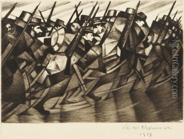 Returning To The Trenches Oil Painting - Christopher R. Wynne Nevinson