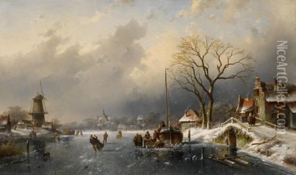 Activity On Ice Oil Painting - Charles Henri Leickert