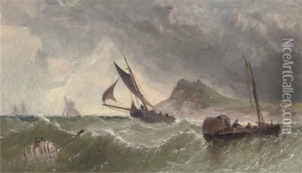 Fishing Craft In A Swell Off The Coast Oil Painting - James Meadows Snr