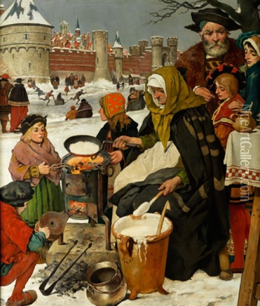 Winter In Der Stadt Oil Painting - Joseph Leopold Ratinckx