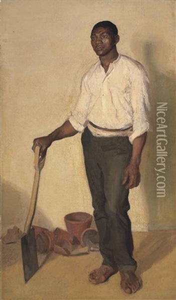 Portrait Of A Negro Gardener Oil Painting - Harold Gilman