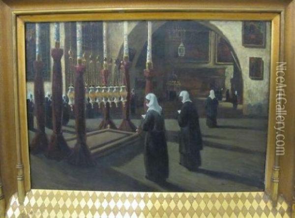 Interieur D'eglise A Jerusalem Oil Painting - Louis Gustave Cambier