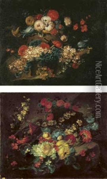 Nature Morte Aux Fleurs (+ Another; Pair) Oil Painting -  Pseudo Guardi