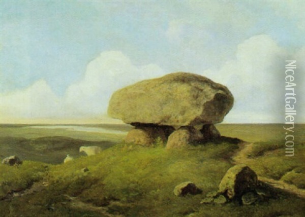 Kaempehoj, I Baggrunden Landskab Med Vid Udsigt. Sommer Oil Painting - Carl Heinrich Bloch