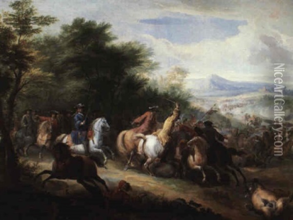 Cavalry Skirmish Being Joined By Fresh Troops Oil Painting - Adam Frans van der Meulen