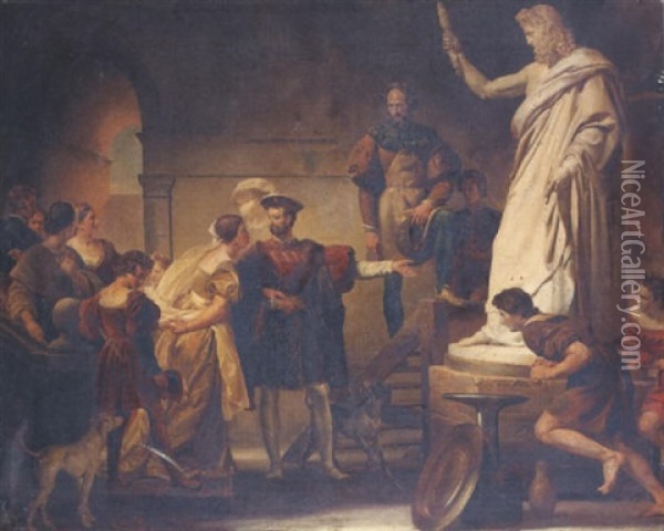 Francois 1er Recevant Les Oeuvres Rapportees D'italie Oil Painting - Alexandre-Evariste Fragonard