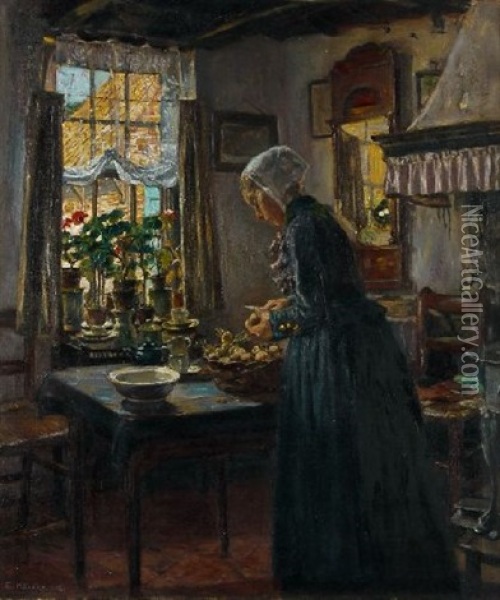 Beim Kartoffelschalen Oil Painting - Edmund Koerner