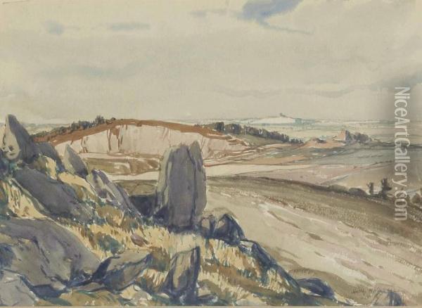 From Charnwood Rocks Towards Bredin Oil Painting - Harry Morley