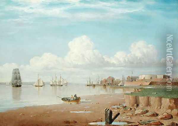 Ships on the Humber and the South Blockhouse, early 1830s Oil Painting - John Ward