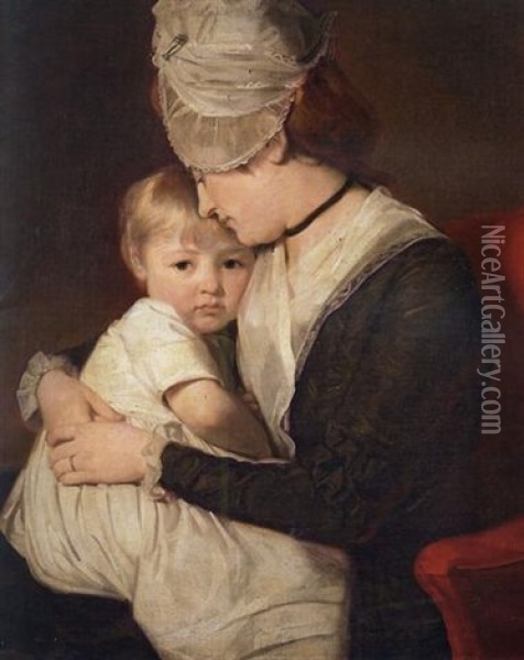 Portrait Of Mrs. Anne Carwardine And Her Eldest Son, Thomas Oil Painting - George Romney