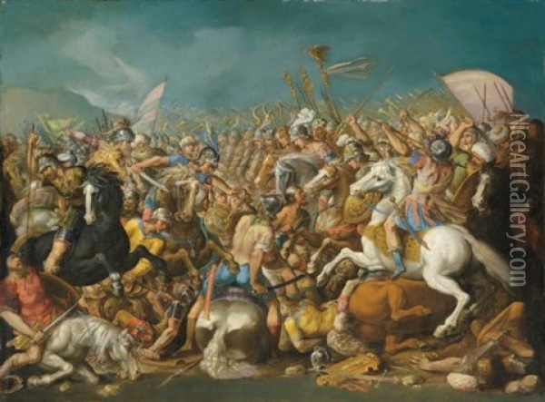 A Classical Battle, Probably Depicting The Defeat Of Hannibal By Scipio Africanus Major (circa<br/>235-183 B.c.) Oil Painting - Bernardino Cesari