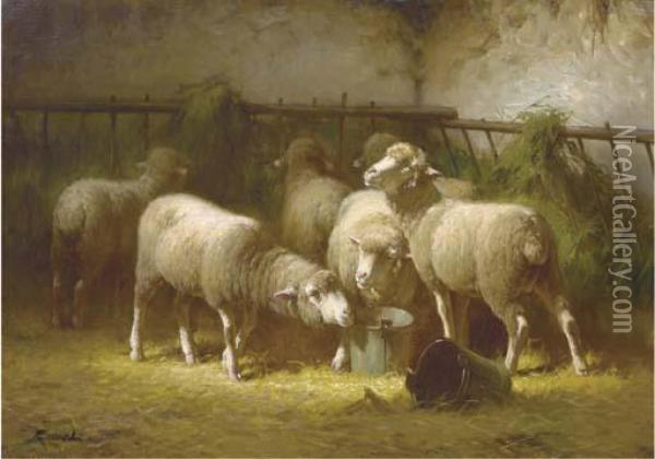 Sheep-shed Oil Painting - Jules Ramet