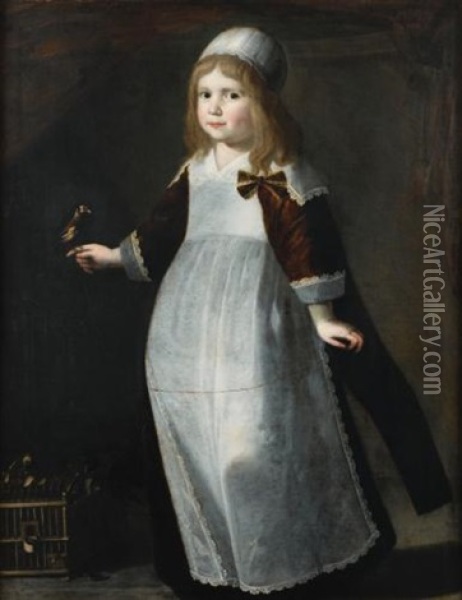 Portrait De Petite Fille Tenant Un Chardonneret Oil Painting - Jacob Gerritsz Cuyp