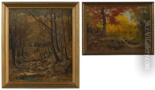 Autumn Landscape (+ Another, Oil On Canvas, Lrgr; 2 Works) Oil Painting - Frank Joseph Girardin