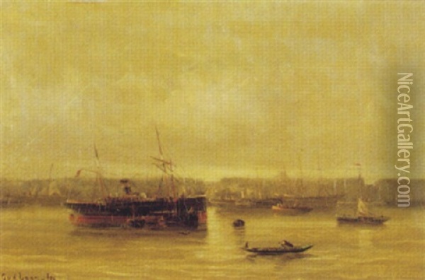 Schiffe Vor Rotterdam Oil Painting - Gerard Van Der Laan