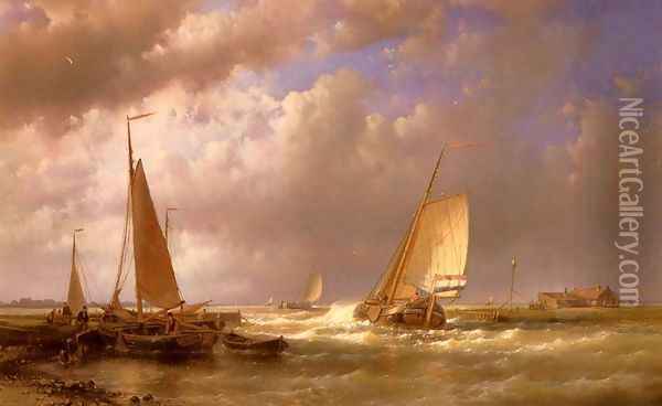 Dutch Barges At The Mouth Of An Estuary Oil Painting - Abraham Hulk Snr