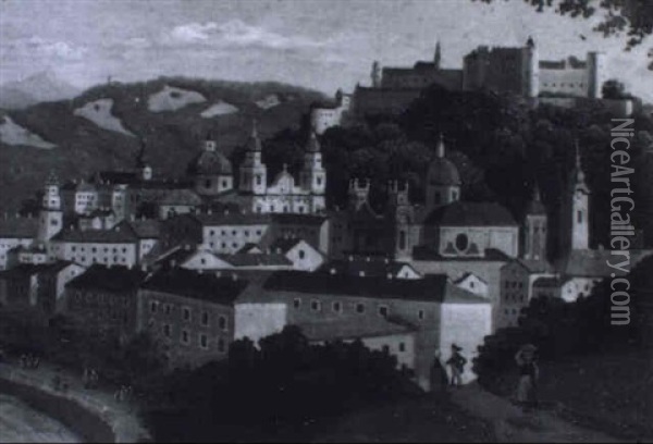 Blick Auf Salzburg Vom Monchsberg Aus Gesehen Oil Painting - Hubert Sattler