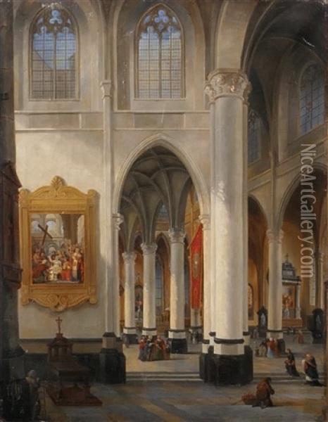 Int. De L'egl.e St Michel A Gand Oil Painting - Emile Pierre Joseph de Cauwer