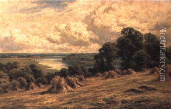 Harvesting Near Henley Oil Painting - Henry H. Parker