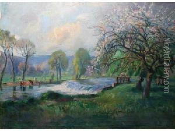 Au Bord Du Ruisseau Oil Painting - Raymond Louis Lecourt