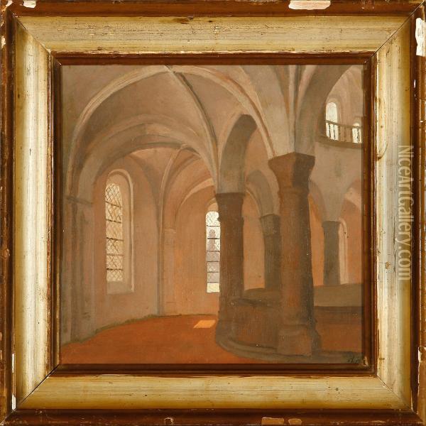 A Church Interior Oil Painting - Hans Harder