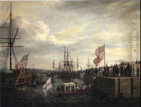 Opening Of Ringsend Docks, 23rd Apr, 1796... Oil Painting - William Ashford