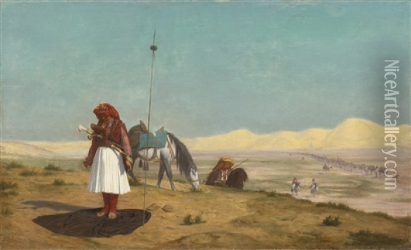 La Priere Dans Le Desert (with Studio) Oil Painting - Jean-Leon Gerome