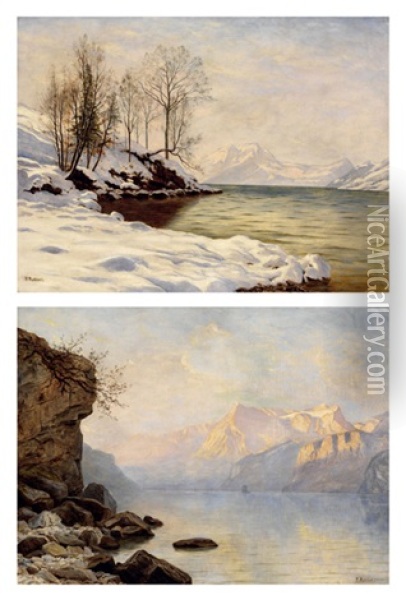 Paysage De Neige (2 Works) Oil Painting - Paul Gustave Robinet