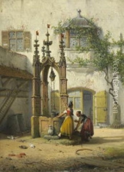 Ziehbrunnen In Reutlingen Oil Painting - Michael Neher