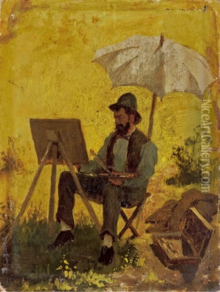 August Fink An Der Staffelei Oil Painting - Eduard Schleich the Younger