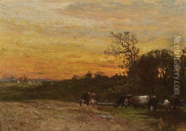 Cows In A Pasture Oil Painting - John Joseph Enneking