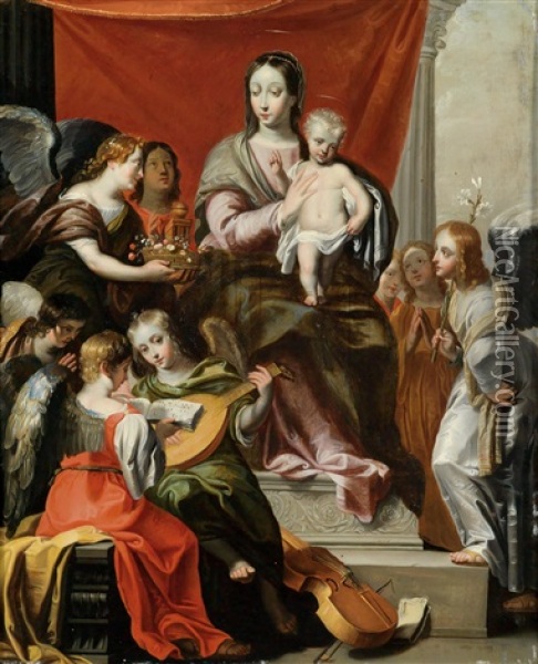 Thronende Madonna Mit Kind Und Musizierenden Engeln Oil Painting - Gerard Seghers