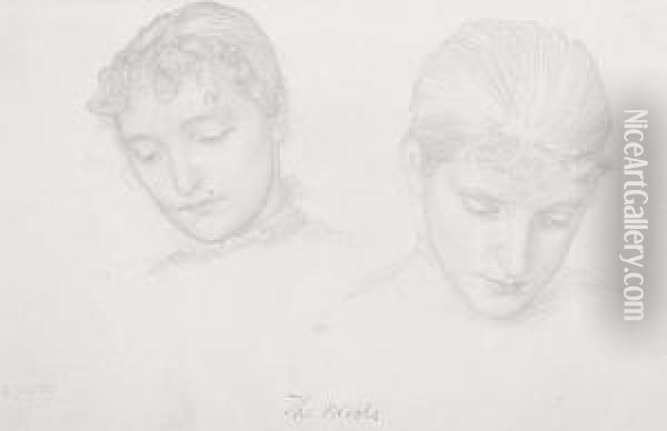 Head Studies Of Two Girls, 'the Nicols' Oil Painting - Thomas Matthew Rooke