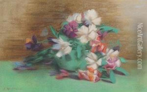 Still Life Of A Clementis Oil Painting - E. Whitehead