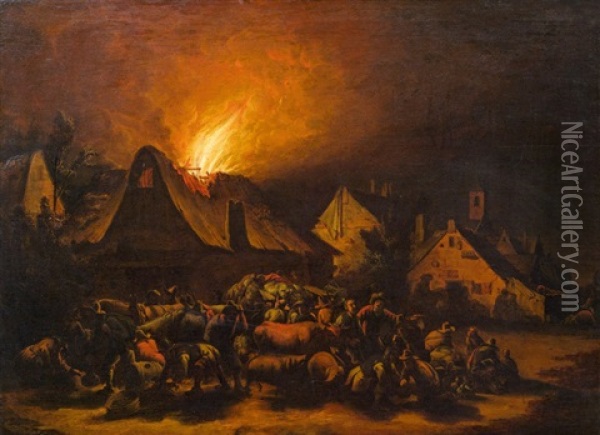 Nachtlicher Brand Oil Painting - Egbert Lievensz van der Poel