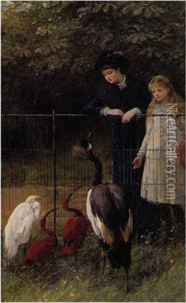 At The Bird Cage Oil Painting - Heywood Hardy